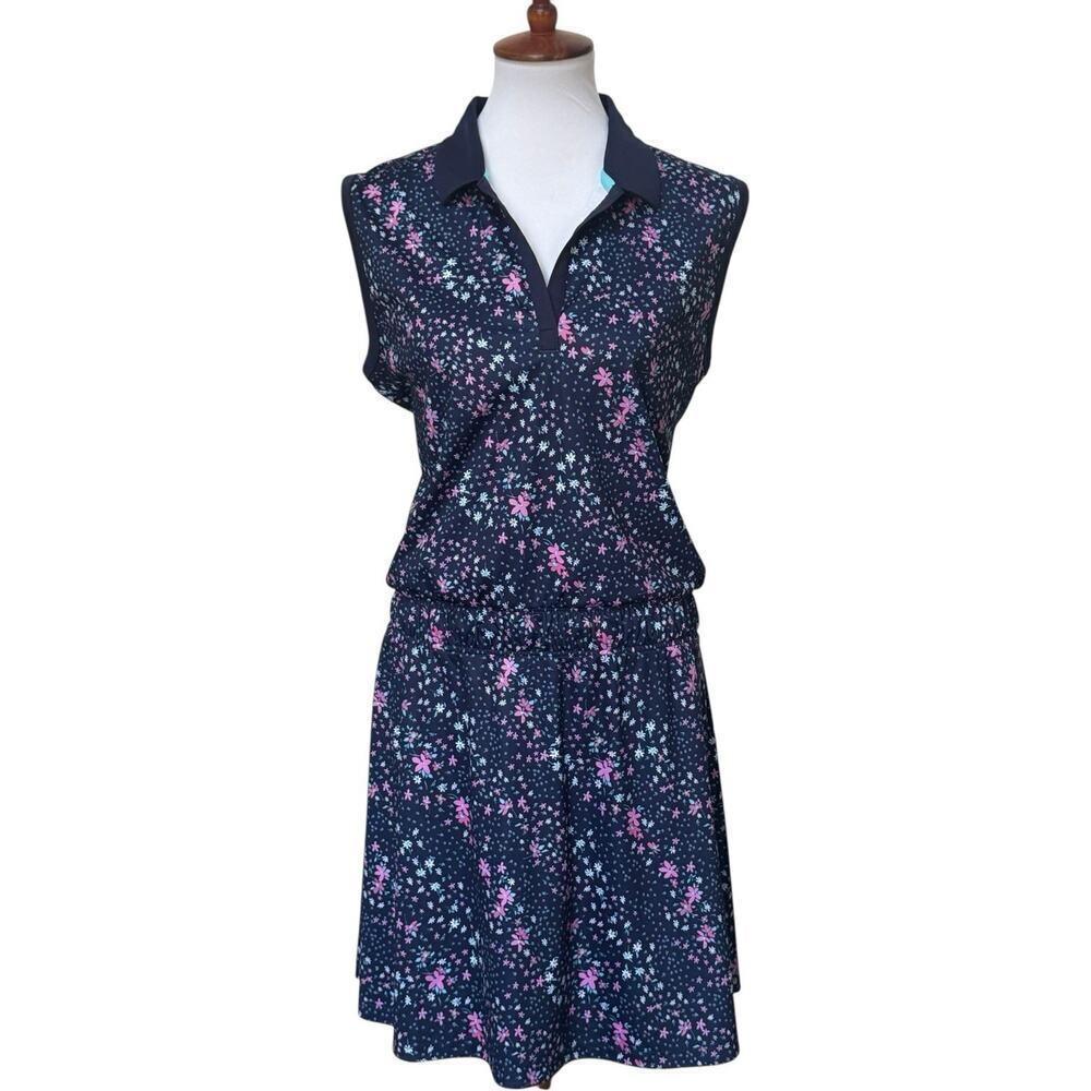 Callaway Opti-Dri Floral Print Sleeveless Mini Golf Dress Navy Women's Size XL - Picture 3 of 14